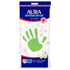 Влажные салфетки Aura антибактериальные с ромашкой, 20 шт.