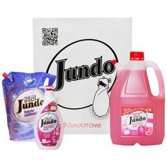 Средство для мытья посуды с дозатором Jundo Sakura, Концетрированный эко гель с гиалуроновой кислотой 1л и запасной блок 4 л. В подарок Кодиционер для белья Jundo Beuty Freshnes Aroma Capsule, 2 л, Концентрат на 100 стирок