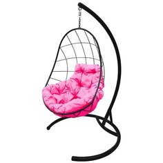 Подвесное кресло M-GROUP Овал без ротанга черное , розовая подушка
