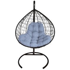 Подвесное кресло M-GROUP XL с ротангом черное , серая подушка