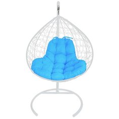 Подвесное кресло M-GROUP XL с ротангом белое , голубая подушка