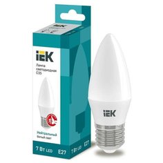 Лампа светодиодная ECO C35 7Вт свеча 4000К E27 230В ИЭК LLE-C35-7-230-40-E27 (упаковка 10 шт) IEK