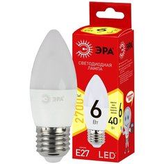 ECO LED B35-6W-827-E27 ЭРА (диод, свеча, 6Вт, тепл, E27) (10/100/3500) Б0020620 (упаковка 10 шт) ERA