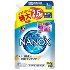 LION TOP Super NANOX Гель для стирки очищение волокон ткани на нано уровне сменный блок 900гр