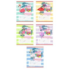 Тетрадь шк А5 12л,кос.лин,скреп,карт. Фламинго И цветные волны 12-3797 асс 14 штук Проф Пресс