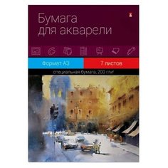Папка для рисования акварелью ПРОФ,А3,7л,блок с хлопк,гознак 200гр,4-073Д 2 штуки Альт