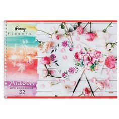 Альбом для рисования А4 32л,гребень,обл.мел.карт. Цветы И кисти 32-4414 3 штуки Проф Пресс
