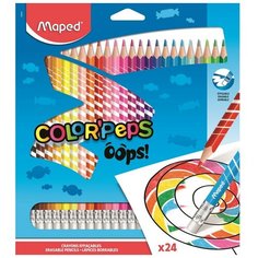 Карандаши цветные c ластиком Maped COLORPEPS OOPS,24 цв, пластик,832824