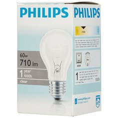 Электрическая лампа Philips стандартная/прозрачная 60W E27 CL/A55 (10/120) 4 штуки