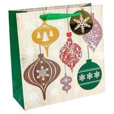 Пакет подарочный Новогодние игрушки на сереб фоне 24х24х10см арт.300360P 2 штуки Omg Gift