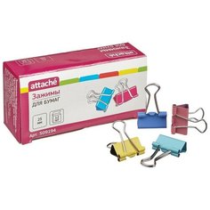 Зажим для бумаг цветные 25мм 12шт/уп Attache, в картонной коробке 2 упаковки