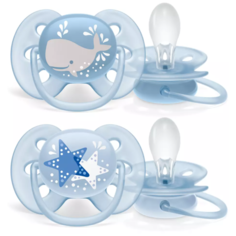 Пустышка силиконовая ортодонтическая Philips Avent Ultra Soft SCF223/03, от 6 до 18 месяцев, 2 шт., голубой
