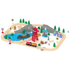 Деревянная железная дорога ACOOLTOY, развивающая игрушка, 80 деталей, Порт