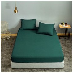 Простыня на резинке Nova Сатин, 160x200 см, изумрудный