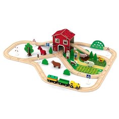 Деревянная железная дорога ACOOLTOY, развивающая игрушка, 77 деталей, Ферма