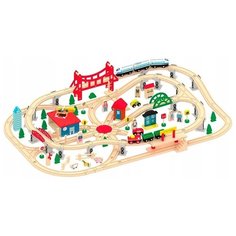 Детская игрушечная деревянная железная дорога с поездами, ACoolToy, АкулТой AC7502 на 130 деталей