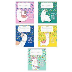 Тетрадь школьная А5 12л,кл,скреп,мел.карт. Счастливая ЛАМА-1 12-5224 асс 15 штук Проф Пресс