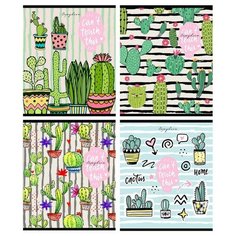 Тетрадь общая А5,48л,клетка,скреп,мел.обл. Кактусы И полосы 48-4648 в ассор 6 штук Проф Пресс