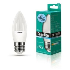 Лампа светодиодная LED8-C35/845/E27 8Вт свеча 4500К бел. E27 750лм 170-265В Camelion 12390 (упаковка 10 шт)