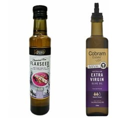 Масло Cobram Estate Extra Virgin Classic 375 мл (оливковое масло Австралия Классика) и Pressed Purity Cold Pressed масло Льняное, Австралия, 250 мл, стекло, 2 шт. в упаковке