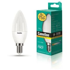Лампа светодиодная LED8-C35/830/E14 8Вт свеча 3000К тепл. бел. E14 720лм 170-265В Camelion 12385 (упаковка 10 шт)