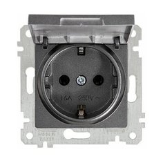 Розетка 1-ая (скрытая, без рамки, с/з, с крышкой) дымчатая, RITA, MUTLUSAN (16 A, 250 V, IP 20) (2200 610 0295)