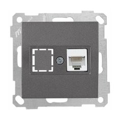 Розетка компьютерная 1xRJ45 (Cat5e, скрытая, без рамки) дымчатая, DARIA, MUTLUSAN ((RJ 45) 8-pin, соединения типа 568A или 568B) (2100 136 0195)