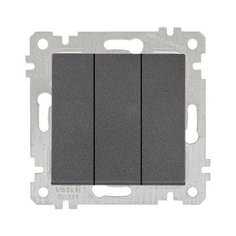 Выключатель 3-клав. (скрытый, без рамки, винт. зажим) дымчатый,, RITA, MUTLUSAN (10 A, 250 V, IP 20) (2200 409 0295)