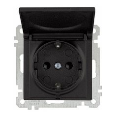 Розетка 1-ая (скрытая, без рамки, с/з, шторки, с крышкой) черная, DARIA, MUTLUSAN (16 A, 250 V, IP 20) (2100 611 0284)