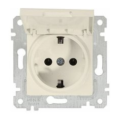 Розетка 1-ая (скрытая, без рамки, с/з, с крышкой) кремовая, RITA, MUTLUSAN (16 A, 250 V, IP 20) (2200 610 0202)