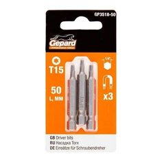 Насадка TORX T15 50мм 3шт GEPARD (GP3518-50) (бита звездочка шестилучевая звезда сталь S2 магнитная) Gepard.