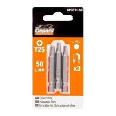 Насадка TORX T25 50мм 3шт GEPARD (GP3511-50) (бита звездочка шестилучевая звезда сталь S2 магнитная) Gepard.