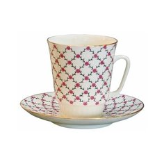 Чашка с блюдцем кофейная. Императорский фарфоровый завод. Форма Майская. Рисунок Розовая сетка. 165 мл.