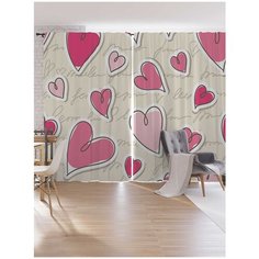 Шторы под лён Ambesonne "Изобилие сердец", серия Oxford DeLux, 340х265 см Joy Arty