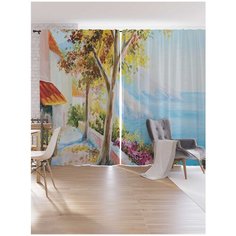 Шторы под лён Ambesonne "Дача у моря", серия Oxford DeLux, 340х265 см Joy Arty