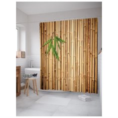 Штора (занавеска) для ванной JoyArty "Листья бамбука" из ткани, 180х200 см с крючками