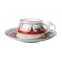 Чашка с блюдцем кофейная. Императорский фарфоровый завод. Форма Билибина. Рисунок Московский Кремль. 180 мл.
