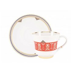 Чашка с блюдцем. Императорский фарфоровый завод. Форма Банкетная. Рисунок Русский стиль Дерево жизни.