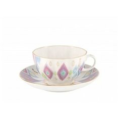 Чашка чайная с блюдцем. Императорский фарфоровый завод. Форма Тюльпан. Рисунок Перо павлина.