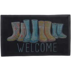 Придверный коврик Attribute 3D Boots, размер: 0.75х0.45 м, черный/голубой/оранжевый