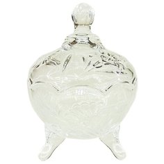 Сахарница Цветы, ваза для сахара с крышкой из стекла, прозрачная, 10х10х14 см, MARMA MM-SUGA-01