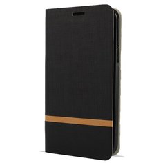 Флип чехол-книжка для Samsung Galaxy A02s с текстурой ткани и функцией подставки черный 100gadgets