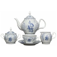 Чайный сервиз на 6 персон 15 предметов Thun "Бернадотт /Синие розы" (чашка 220 мл увел. ручка) / 153394 Thun1794