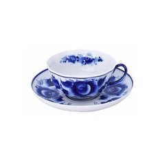 Чашка с блюдцем чайная. Гжельская мануфактура. Форма Тюльпан. Рисунок Роза. 220 мл.