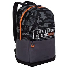 Рюкзак Grizzly, 27*43*15см, 1 отделение, 3 кармана, укрепленная спинка, черный-серый RQ-010-1/2