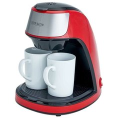 Кофеварка 450 Вт, 250 мл DELTA LUX DE-2002 красная + 2 керамические кружки