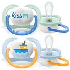 Пустышка Philips ultra air Lime, Kiss me/Кораблик, 0-6 мес, 2 шт, для мальчиков