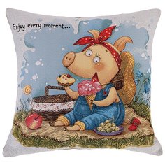 Подушка SANTALINO 45*45 наслаждайся каждым моментом. гобелен, бежевый, 100% хлопок (850-902-34)