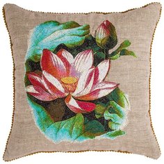 Подушка Santalino декоративная Акварель, Лотос,45х45 см, серый+розовый,100% лён, вышивка (850-827-95)