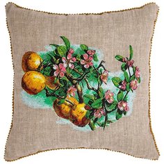 ПОДУШКА ДЕКОРАТИВНАЯ АКВАРЕЛЬ, АЙВА,45Х45СМ,СЕРЫЙ+ЗОЛОТИСТЫЙ,100% ЛЁН, ВЫШ Santalino